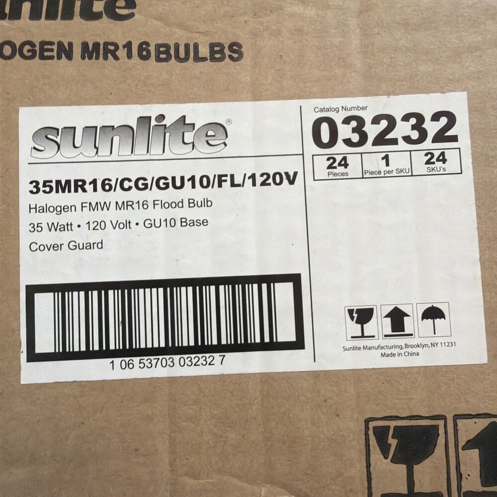 CASE OF 24 Sunlite 03232 35W MR16 GU10 Halogen Flood Bulbs 120V FMW Cover Guard